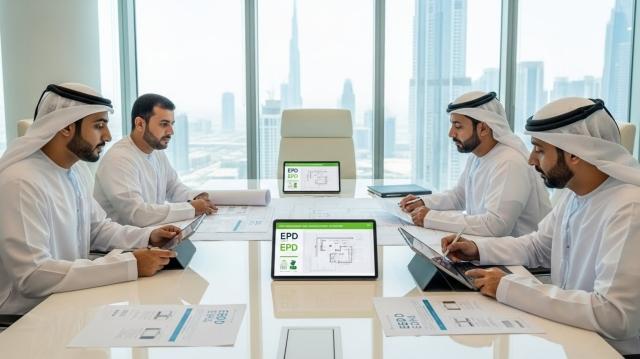 UAE government officials reviewing third-party verified EPD documentation during tender evaluation process
